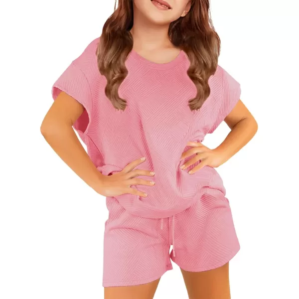 Haloumoning Girls 2 Piece Outfits Short Sleeve T Shirt and Drawstring Shorts Summer Clothing Sets