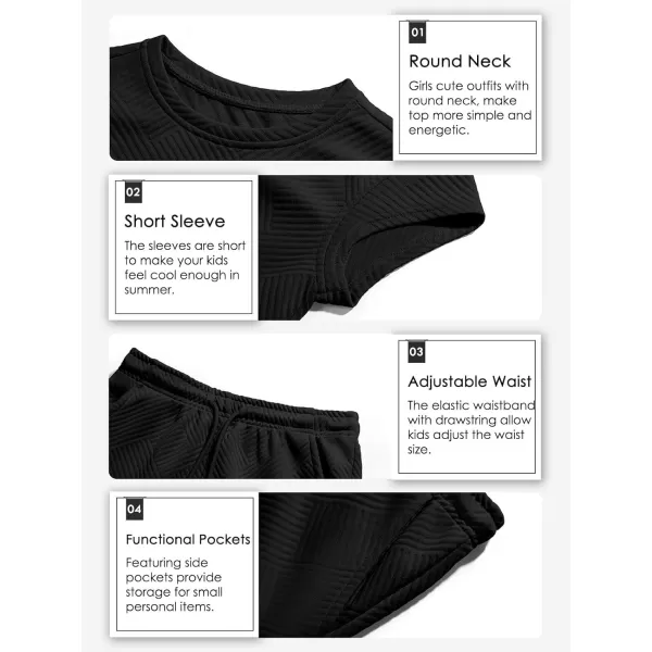 Haloumoning Girls 2 Piece Outfits Short Sleeve T Shirt and Drawstring Shorts Summer Clothing Sets