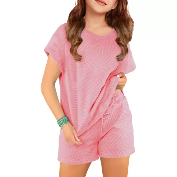 Haloumoning Girls 2 Piece Outfits Short Sleeve T Shirt and Drawstring Shorts Summer Clothing Sets