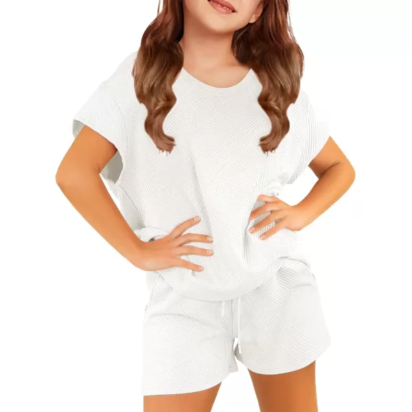 Haloumoning Girls 2 Piece Outfits Short Sleeve T Shirt and Drawstring Shorts Summer Clothing Sets