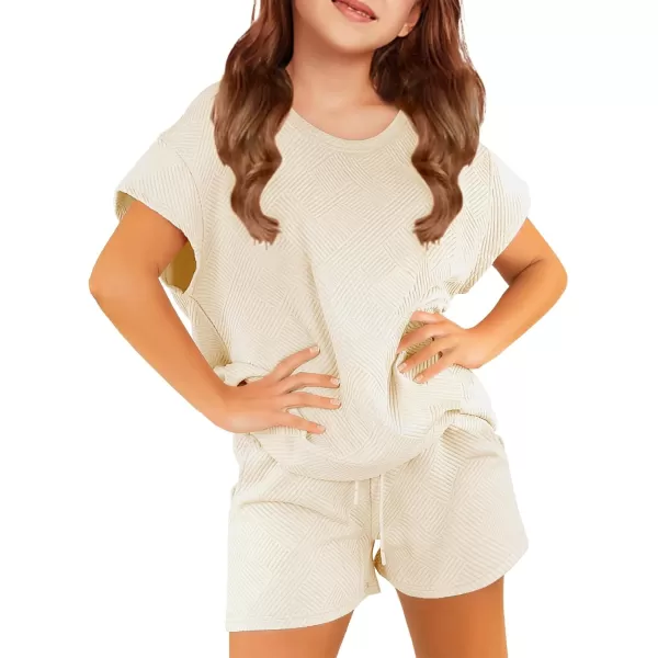 Haloumoning Girls 2 Piece Outfits Short Sleeve T Shirt and Drawstring Shorts Summer Clothing Sets