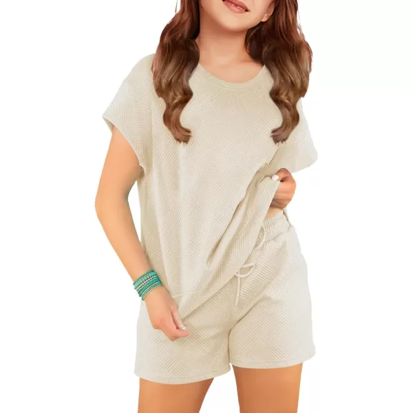 Haloumoning Girls 2 Piece Outfits Short Sleeve T Shirt and Drawstring Shorts Summer Clothing Sets