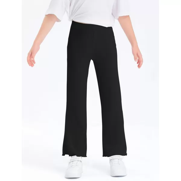 Haloumoning Girls Bell Bottom Stretchy Knit Pants Summer Flare Ribbed Bootcut Leggings 5-14 Years