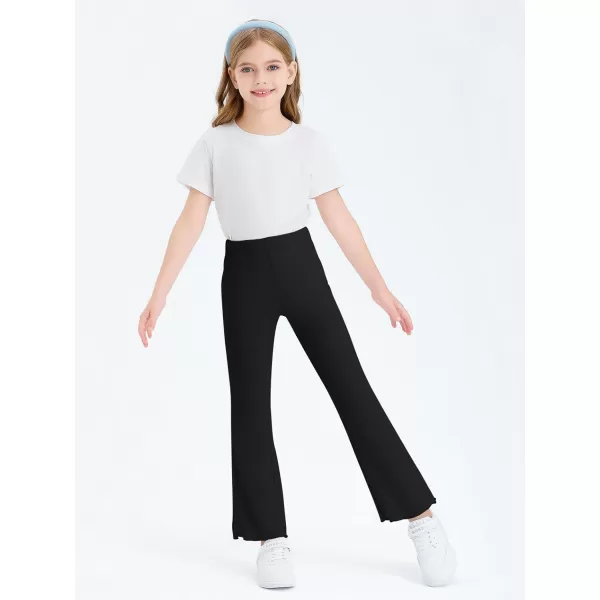 Haloumoning Girls Bell Bottom Stretchy Knit Pants Summer Flare Ribbed Bootcut Leggings 5-14 Years