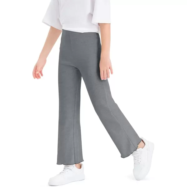 Haloumoning Girls Bell Bottom Stretchy Knit Pants Summer Flare Ribbed Bootcut Leggings 5-14 Years