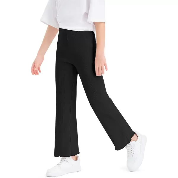 Haloumoning Girls Bell Bottom Stretchy Knit Pants Summer Flare Ribbed Bootcut Leggings 5-14 Years