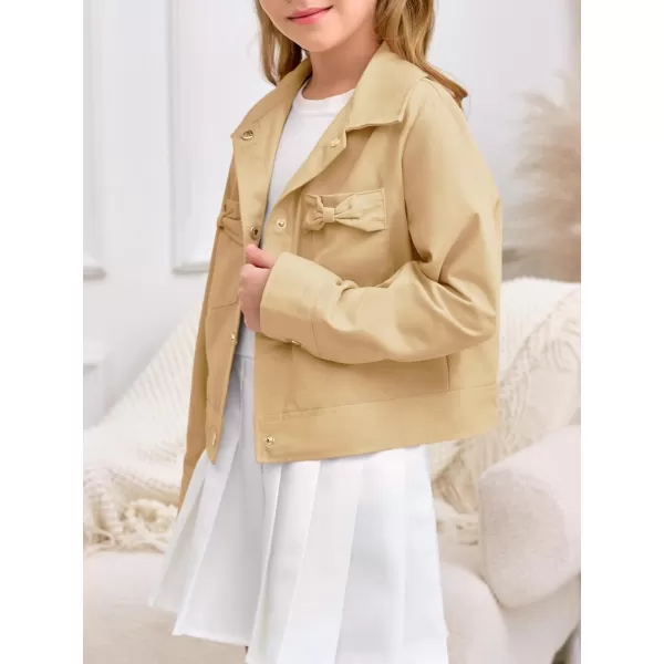 Haloumoning Girls Button Down Crop Jackets Kids Fashion Lapel Outerwear Clothes with Chest Pockets 3-12 Years