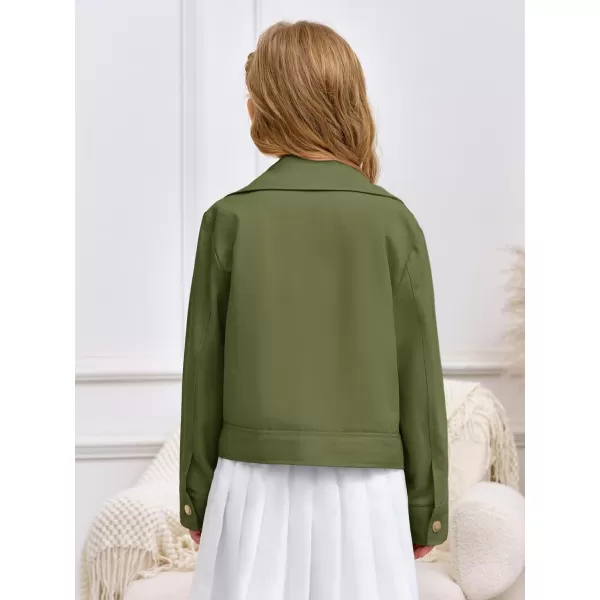 Haloumoning Girls Button Down Crop Jackets Kids Fashion Lapel Outerwear Clothes with Chest Pockets 3-12 Years