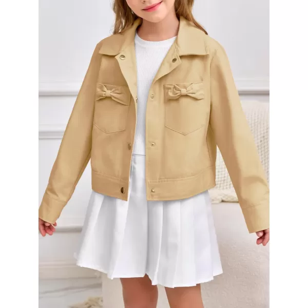 Haloumoning Girls Button Down Crop Jackets Kids Fashion Lapel Outerwear Clothes with Chest Pockets 3-12 Years