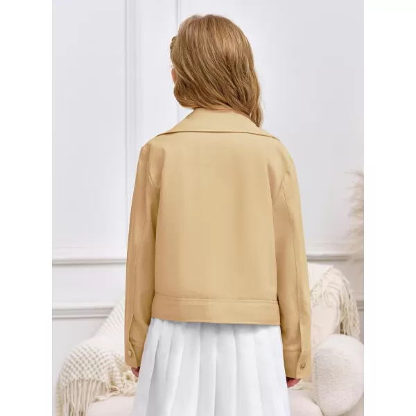 Haloumoning Girls Button Down Crop Jackets Kids Fashion Lapel Outerwear Clothes with Chest Pockets 3-12 Years