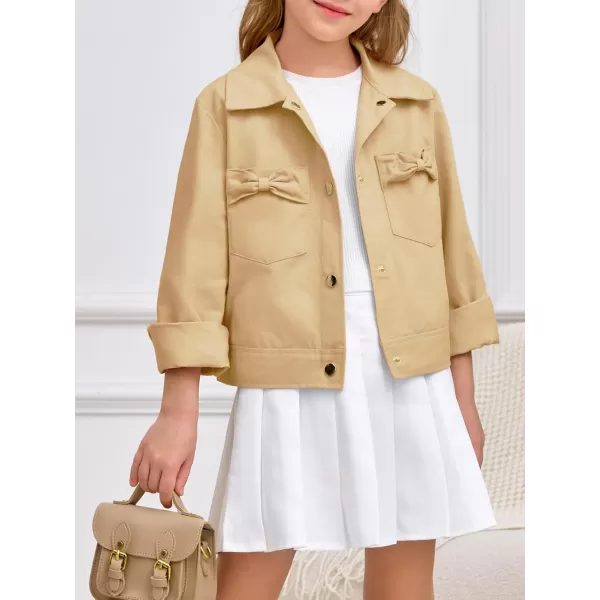 Haloumoning Girls Button Down Crop Jackets Kids Fashion Lapel Outerwear Clothes with Chest Pockets 3-12 Years