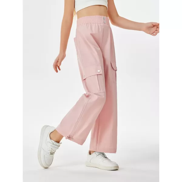 Haloumoning Girls Cargo Pants High Waist Parachute Pants Wide Leg Kids Joggers with Pockets 5-14 Years