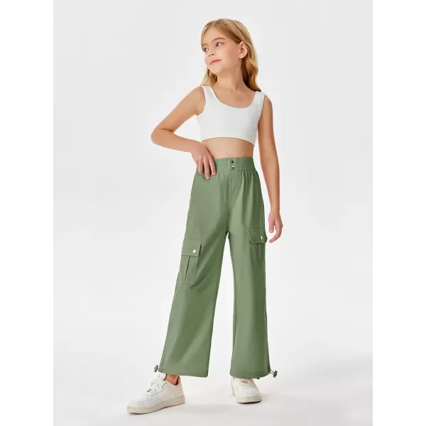 Haloumoning Girls Cargo Pants High Waist Parachute Pants Wide Leg Kids Joggers with Pockets 5-14 Years