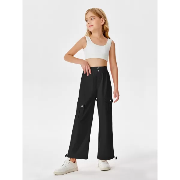 Haloumoning Girls Cargo Pants High Waist Parachute Pants Wide Leg Kids Joggers with Pockets 5-14 Years
