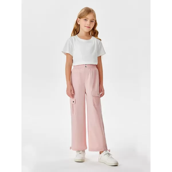 Haloumoning Girls Cargo Pants High Waist Parachute Pants Wide Leg Kids Joggers with Pockets 5-14 Years