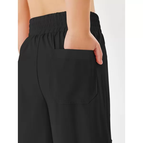 Haloumoning Girls Cargo Pants High Waist Parachute Pants Wide Leg Kids Joggers with Pockets 5-14 Years