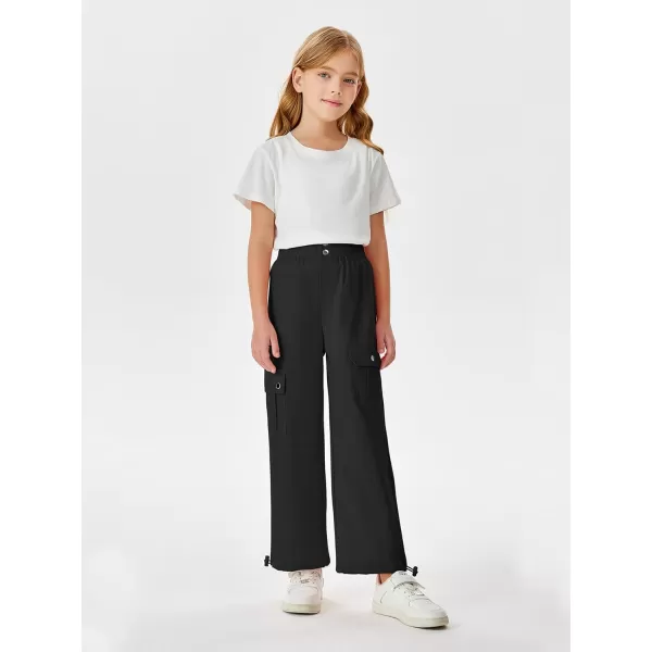 Haloumoning Girls Cargo Pants High Waist Parachute Pants Wide Leg Kids Joggers with Pockets 5-14 Years