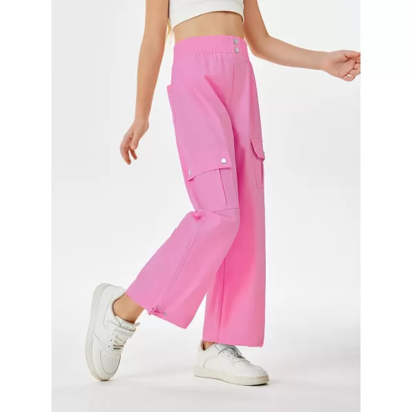 Haloumoning Girls Cargo Pants High Waist Parachute Pants Wide Leg Kids Joggers with Pockets 5-14 Years