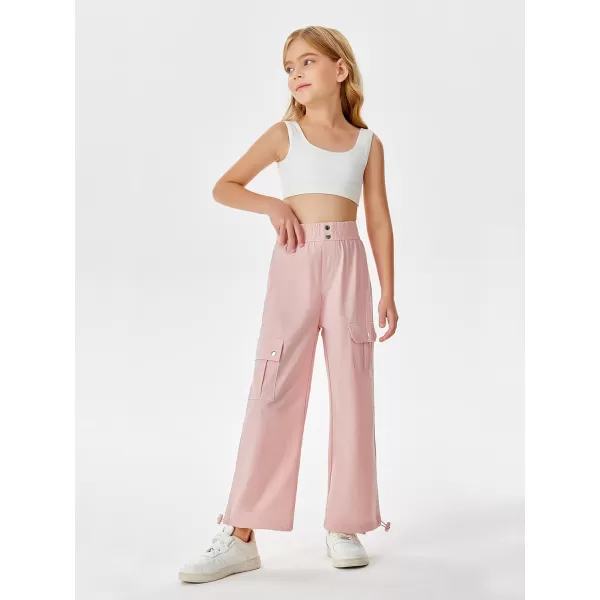 Haloumoning Girls Cargo Pants High Waist Parachute Pants Wide Leg Kids Joggers with Pockets 5-14 Years