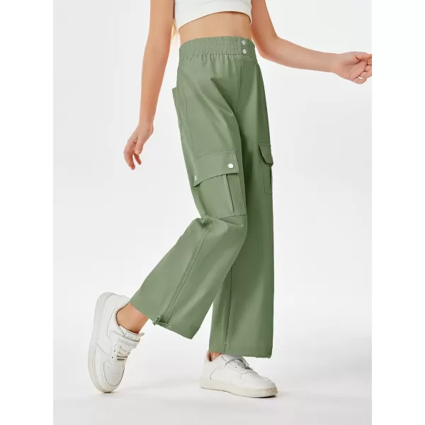 Haloumoning Girls Cargo Pants High Waist Parachute Pants Wide Leg Kids Joggers with Pockets 5-14 Years