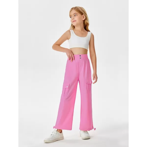 Haloumoning Girls Cargo Pants High Waist Parachute Pants Wide Leg Kids Joggers with Pockets 5-14 Years