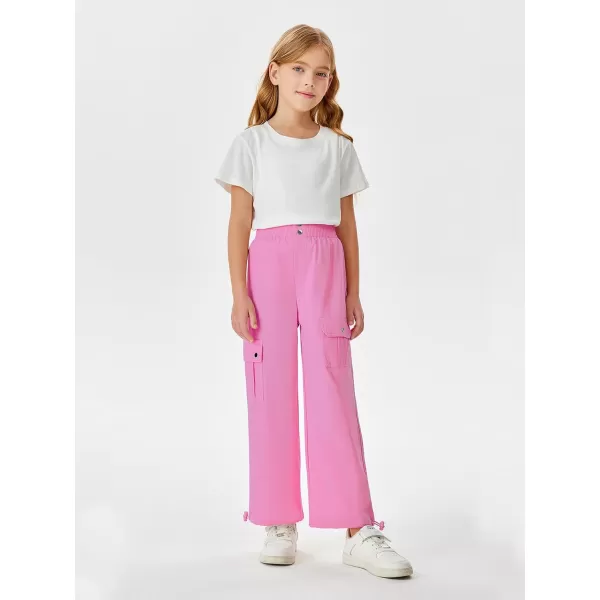 Haloumoning Girls Cargo Pants High Waist Parachute Pants Wide Leg Kids Joggers with Pockets 5-14 Years
