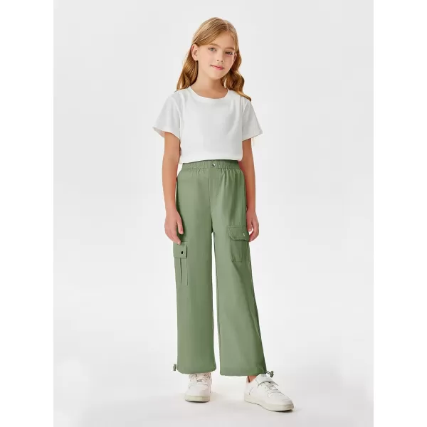Haloumoning Girls Cargo Pants High Waist Parachute Pants Wide Leg Kids Joggers with Pockets 5-14 Years