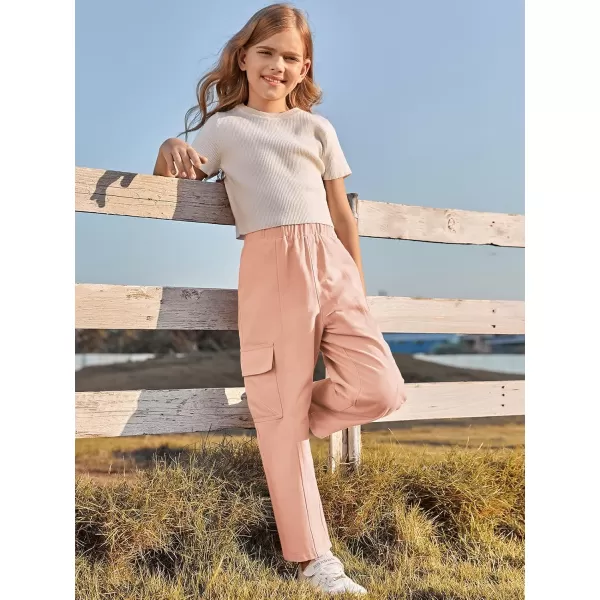 Haloumoning Girls Cargo Pants Kids Fashion Elastic Waist Jogger Trousers with Pockets 5-14 Years