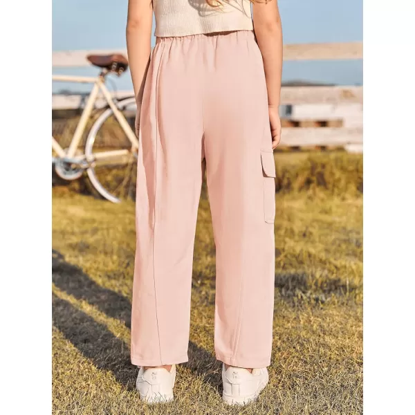 Haloumoning Girls Cargo Pants Kids Fashion Elastic Waist Jogger Trousers with Pockets 5-14 Years