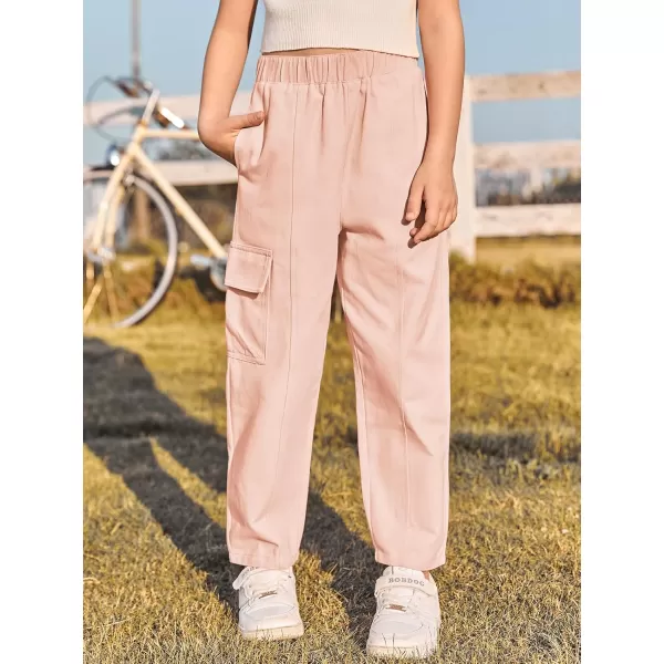 Haloumoning Girls Cargo Pants Kids Fashion Elastic Waist Jogger Trousers with Pockets 5-14 Years