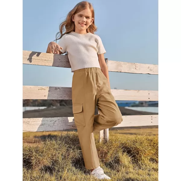 Haloumoning Girls Cargo Pants Kids Fashion Elastic Waist Jogger Trousers with Pockets 5-14 Years