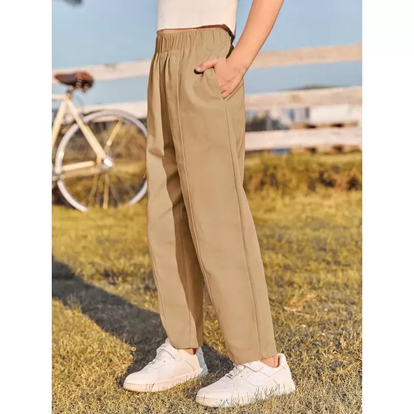 Haloumoning Girls Cargo Pants Kids Fashion Elastic Waist Jogger Trousers with Pockets 5-14 Years
