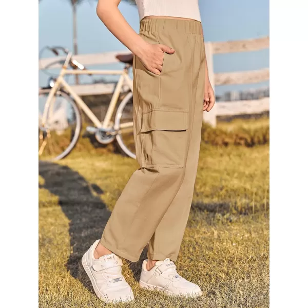 Haloumoning Girls Cargo Pants Kids Fashion Elastic Waist Jogger Trousers with Pockets 5-14 Years