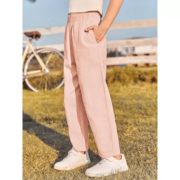 Haloumoning Girls Cargo Pants Kids Fashion Elastic Waist Jogger Trousers with Pockets 5-14 Years