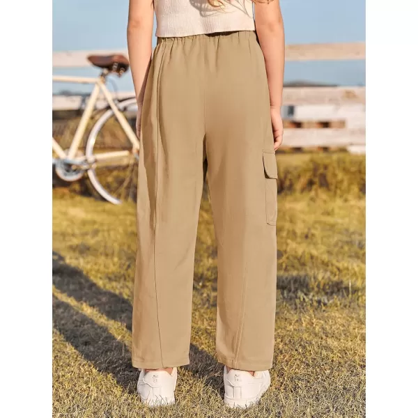 Haloumoning Girls Cargo Pants Kids Fashion Elastic Waist Jogger Trousers with Pockets 5-14 Years