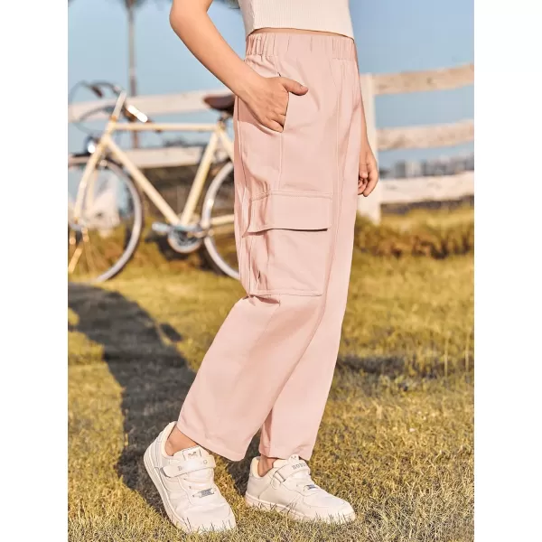 Haloumoning Girls Cargo Pants Kids Fashion Elastic Waist Jogger Trousers with Pockets 5-14 Years