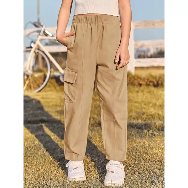 Haloumoning Girls Cargo Pants Kids Fashion Elastic Waist Jogger Trousers with Pockets 5-14 Years
