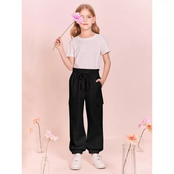 Haloumoning Girls Cargo Pants Streetwear Kids Pants Trendy Jogger Trousers with Pockets 5-14 Years