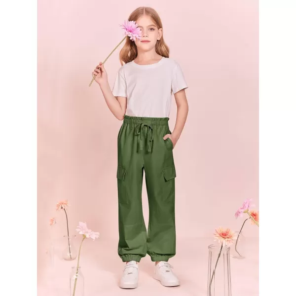 Haloumoning Girls Cargo Pants Streetwear Kids Pants Trendy Jogger Trousers with Pockets 5-14 Years
