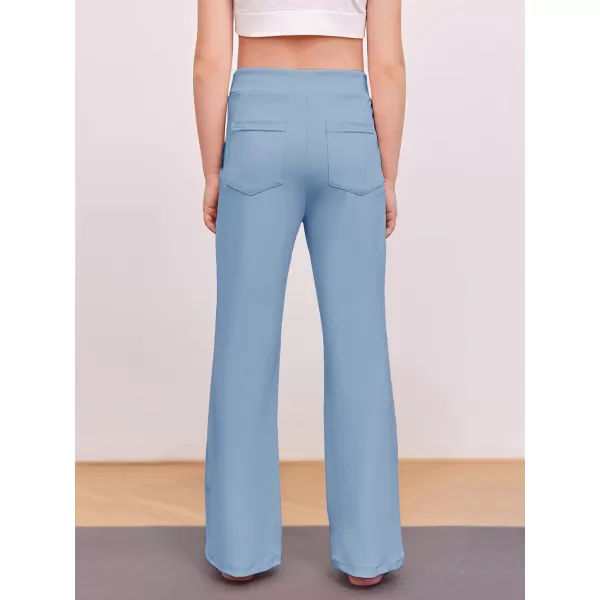 Haloumoning Girl's Flare Pants Kids High Waisted Button Multiple Pockets Yoga Bootcut Pants Full Length Bell Bottoms