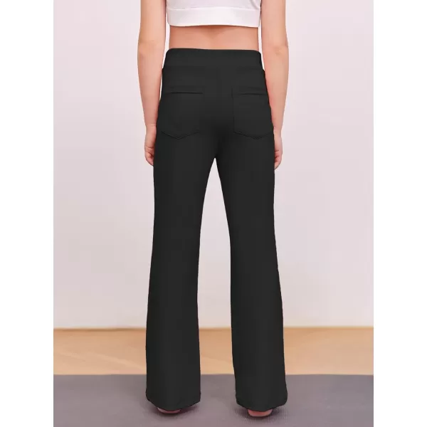 Haloumoning Girl's Flare Pants Kids High Waisted Button Multiple Pockets Yoga Bootcut Pants Full Length Bell Bottoms