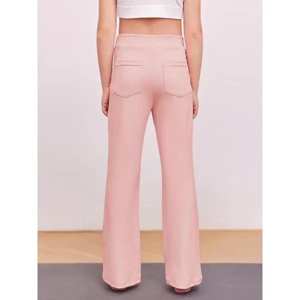 Haloumoning Girl's Flare Pants Kids High Waisted Button Multiple Pockets Yoga Bootcut Pants Full Length Bell Bottoms