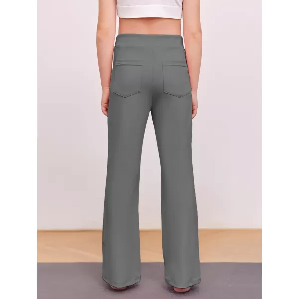 Haloumoning Girl's Flare Pants Kids High Waisted Button Multiple Pockets Yoga Bootcut Pants Full Length Bell Bottoms