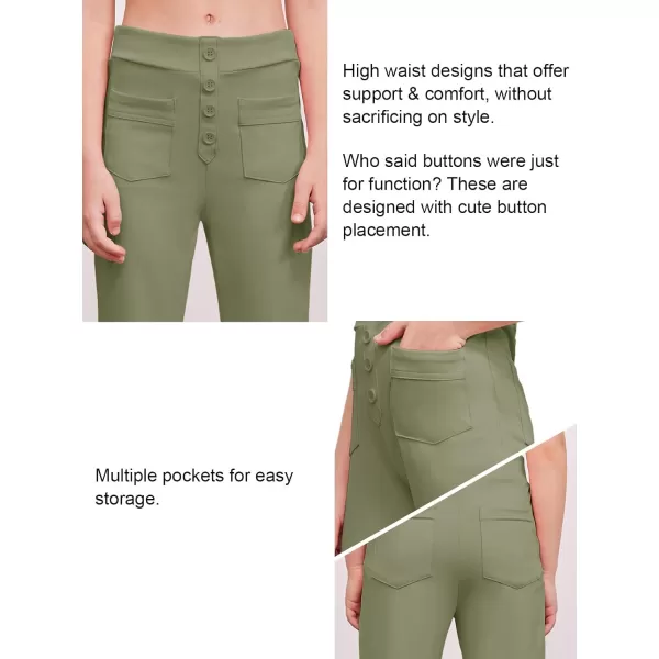 Haloumoning Girl's Flare Pants Kids High Waisted Button Multiple Pockets Yoga Bootcut Pants Full Length Bell Bottoms