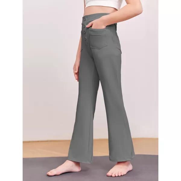 Haloumoning Girl's Flare Pants Kids High Waisted Button Multiple Pockets Yoga Bootcut Pants Full Length Bell Bottoms