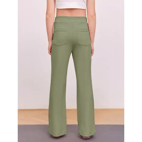 Haloumoning Girl's Flare Pants Kids High Waisted Button Multiple Pockets Yoga Bootcut Pants Full Length Bell Bottoms