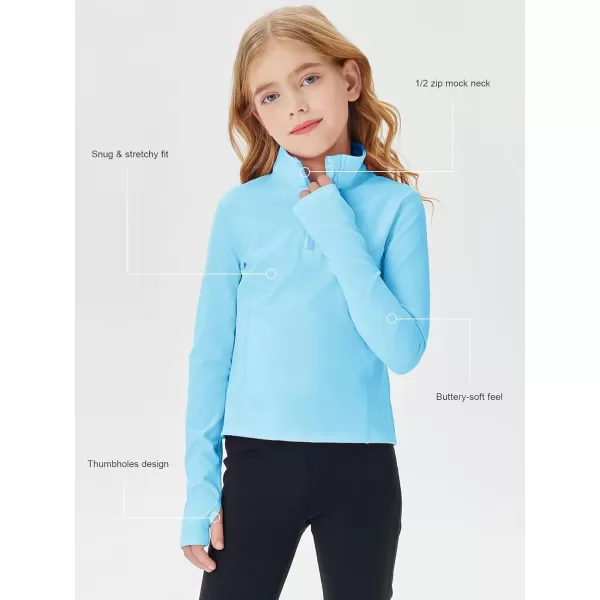 Haloumoning Girls Half Zip Pullover Sweatshirt Long Sleeve Workout Shirts Mock Neck Athletic Cropped Tops