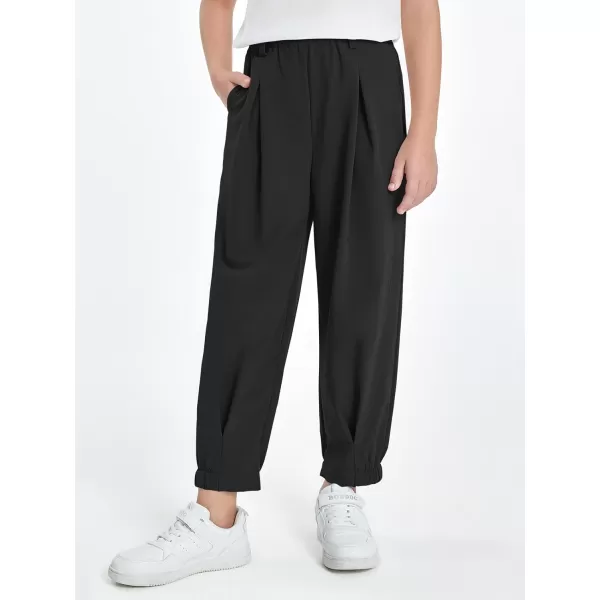 Haloumoning Girls High Waisted Pants Casual Loose Joggers Lounge Trousers with Pockets