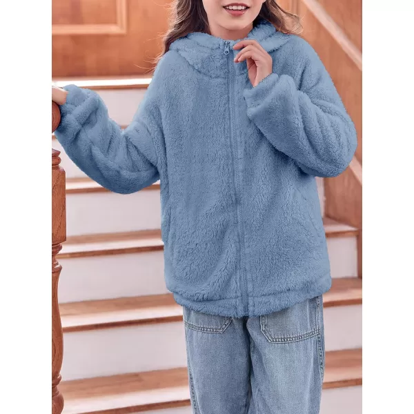 Haloumoning Girls' Outerwear Jackets Kids Soft Fleece Zip up Hoodie with Pockets 5-14 years