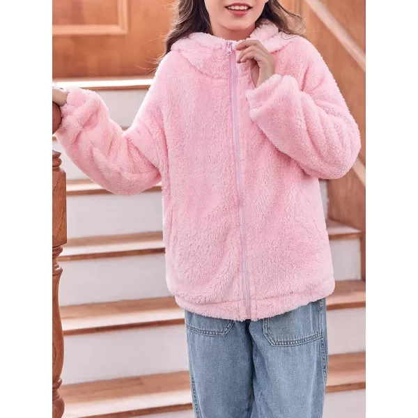 Haloumoning Girls' Outerwear Jackets Kids Soft Fleece Zip up Hoodie with Pockets 5-14 years